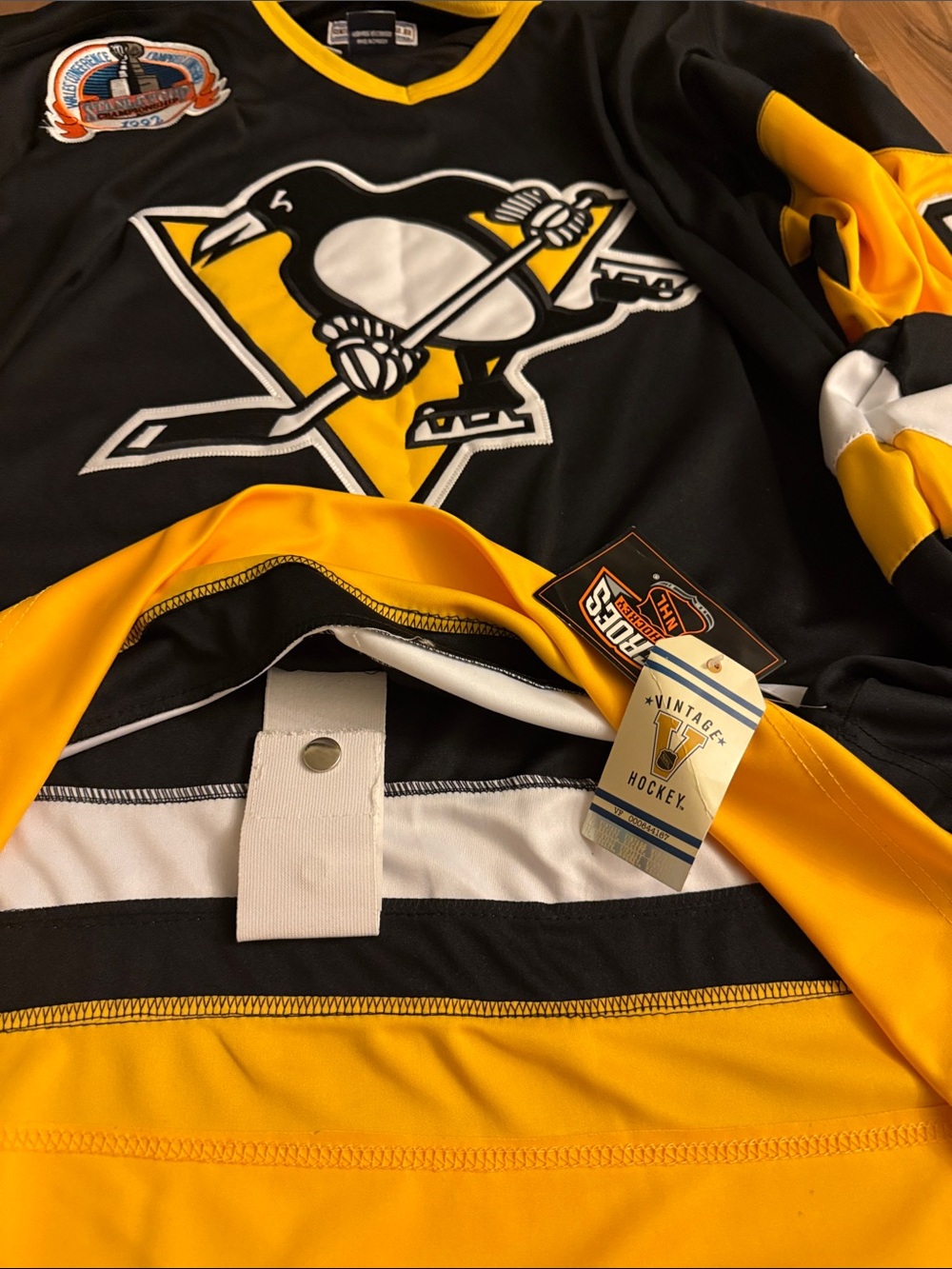CCM Black and Yellow  Jaromir Jagr Hockey Jersey with Penguin Crest - Picture 3 of 4